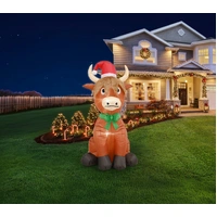 180cm Inflatable Highland Cow with Christmas Hat