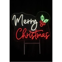 Neon Merry Christmas with Holly Motif