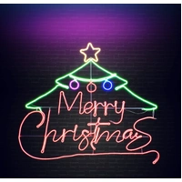Neon Merry Christmas with Tree and Star Motif