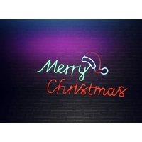 Neon Flashing Merry Christmas with Hat Motif