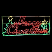 Merry Christmas with Tree Scroll and Stars Rope Light Motif 