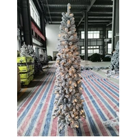 7.5 Foot Pre Lit Flocked Ultra Slim Balsam Artificial Christmas Tree