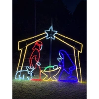 Large Nativity with Stable and Star Rope Light Motif
