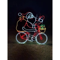 Large Santa on Push Bike Waving Rope Light Motif 