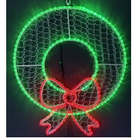 80cm Green Wreath/Red Bow Rope Light Motif