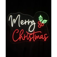 Neon Merry Christmas with Holly Motif