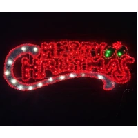 Tinsel Red Merry Christmas Rope Light Motif