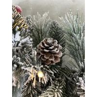 210cm Frosted Pine Lit Garland with Red Berries