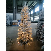 6 Foot Lit Slim Flocked Christmas Tree 