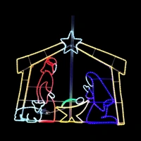 Large Nativity with Stable and Star Rope Light Motif