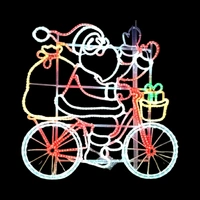Large Santa on Push Bike Waving Rope Light Motif 