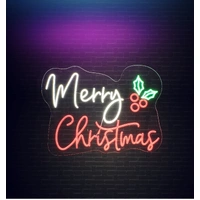 Neon Merry Christmas with Holly Motif