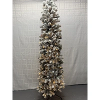 7.5 Foot Pre Lit Flocked Ultra Slim Balsam Artificial Christmas Tree