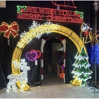 3D Golden Arch with Snowflakes Reindeer and Trees Rope Light Motif 