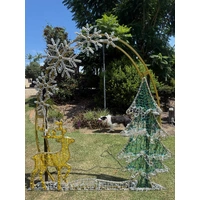 2D Golden Arch with Snowflakes Reindeer and Trees Rope Light Motif