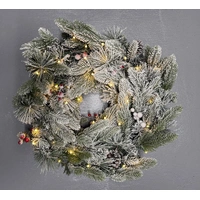 60cm Warm White Pre-lit Snow Christmas Wreath