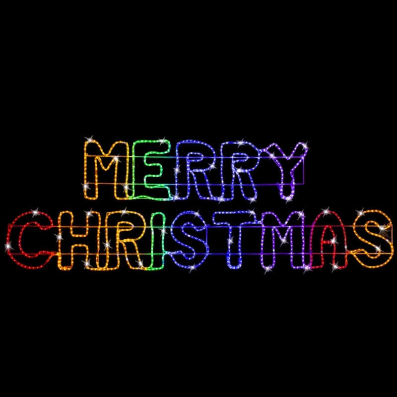 Rainbow Merry Christmas Rope Light Motif