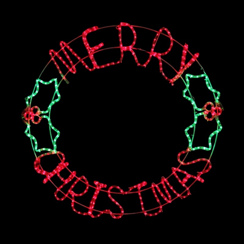 Merry Christmas Holly Wreath Rope Light Motif