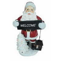 34" Resin Santa with Light-up Tree and Candle