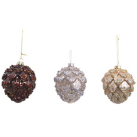 Glitter Glass Hanging Deco Pinecone - 3 colours