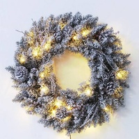45cm Prelit Heavy Snow Wreath with Pine Cones