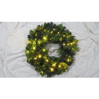 45cm Prelit Green wreath with Pine Cones