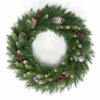 45cm Prelit Snow Tipped Wreath with Pine Cones and Berries