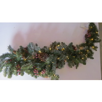 1.6m Prelit Garland with Snow Pine Cones and Berries