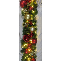 1.8M Long Garland with Red and Gold Baubles and 100 Warm White Lights