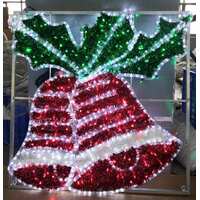 Red LED Double Bells with Holly Rope Light Motif
