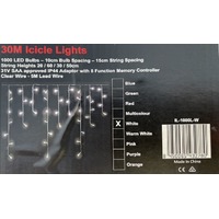 30m White LED icicles - clear wire