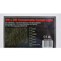 3m x 2m Warm White Curtain Clear Wire