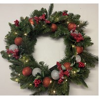 66cm Hand Decorated Red and Silver Mixed Leaf Wreath