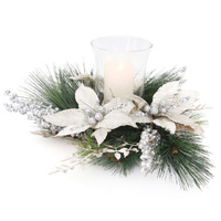 43cm Silver Poinsettia Candle Swag