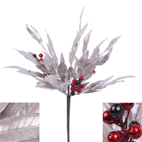 Pewter Leaf Stem with Red Berries