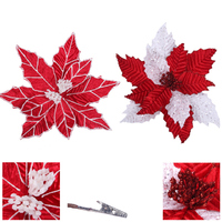 Red and White Poinsettia Flower with Clip