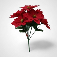 Poinsettia Bunch Flocked 7 Head - 30cm