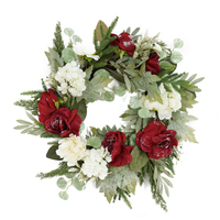 Deluxe Flower Wreath 60cm Red/White