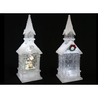 LED Glitter Swirl Church with Snow