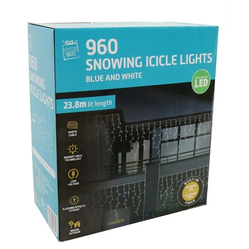 Blue and White Snowing Icicles 23.85m long