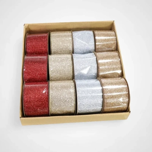 Silver Glitter Ribbon 63mm x 10m