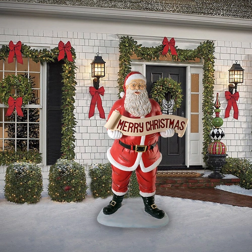 5' Resin Santa with Merry Christmas Banner