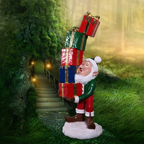Resin Elf with Stack of Gifts