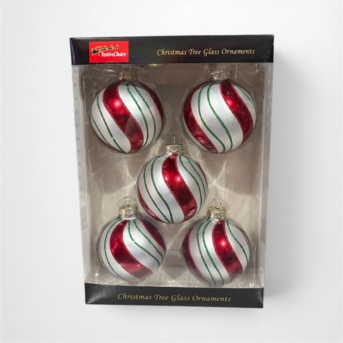 Peppermint Swirl Glass Baubles - Pack of 5