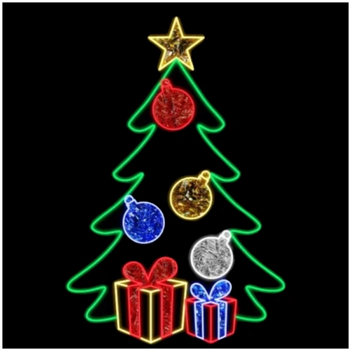 2m Christmas Tree Baubles Presents Rope Light Motif