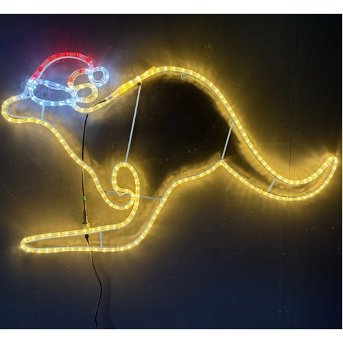 Warm White Kangaroo with Christmas Hat Rope Light Motif