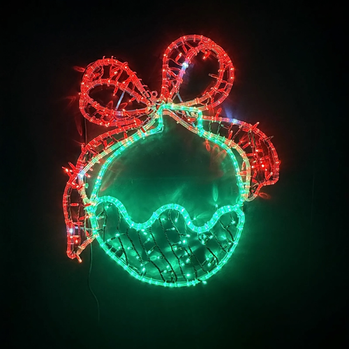 Green Bauble with Red Ribbon Rope Light Motif 