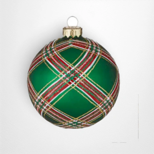 5.5” Green Glittered Plaid Round Bauble