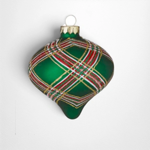 5.5” Green Glittered Plaid Onion Bauble