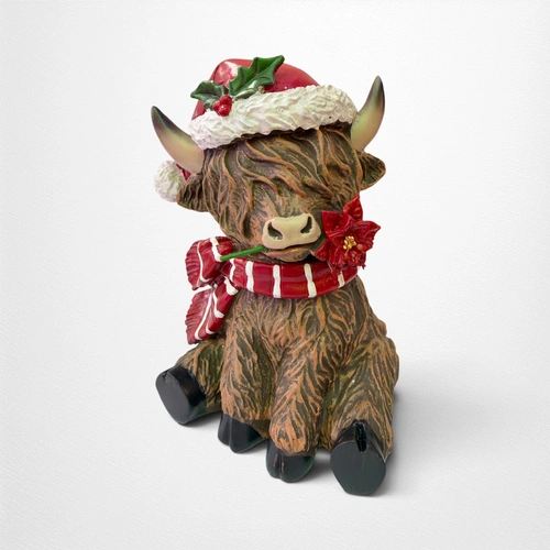 Resin Highland Cow with Santa Hat
